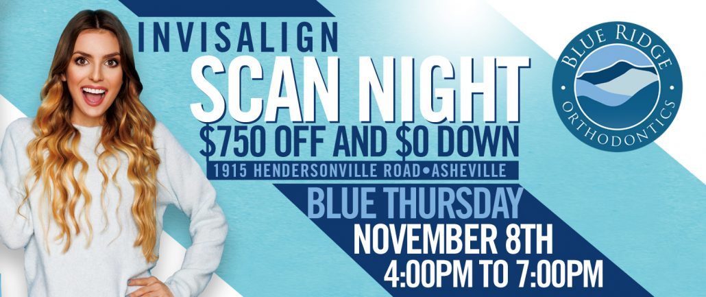Woman excited for Blue Thursday Scan Night in Asheville, NC
