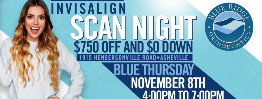 Woman excited for Blue Thursday Scan Night in Asheville, NC