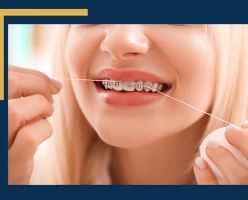 How do I Floss with Braces - young girl with braces and flossing with dental floss