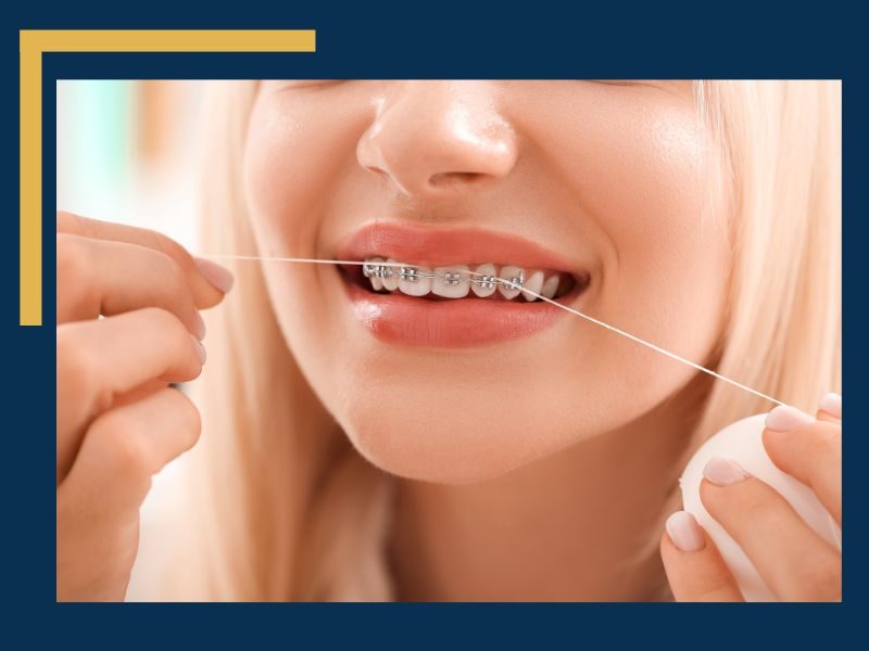 How do I Floss with Braces - young girl with braces and flossing with dental floss