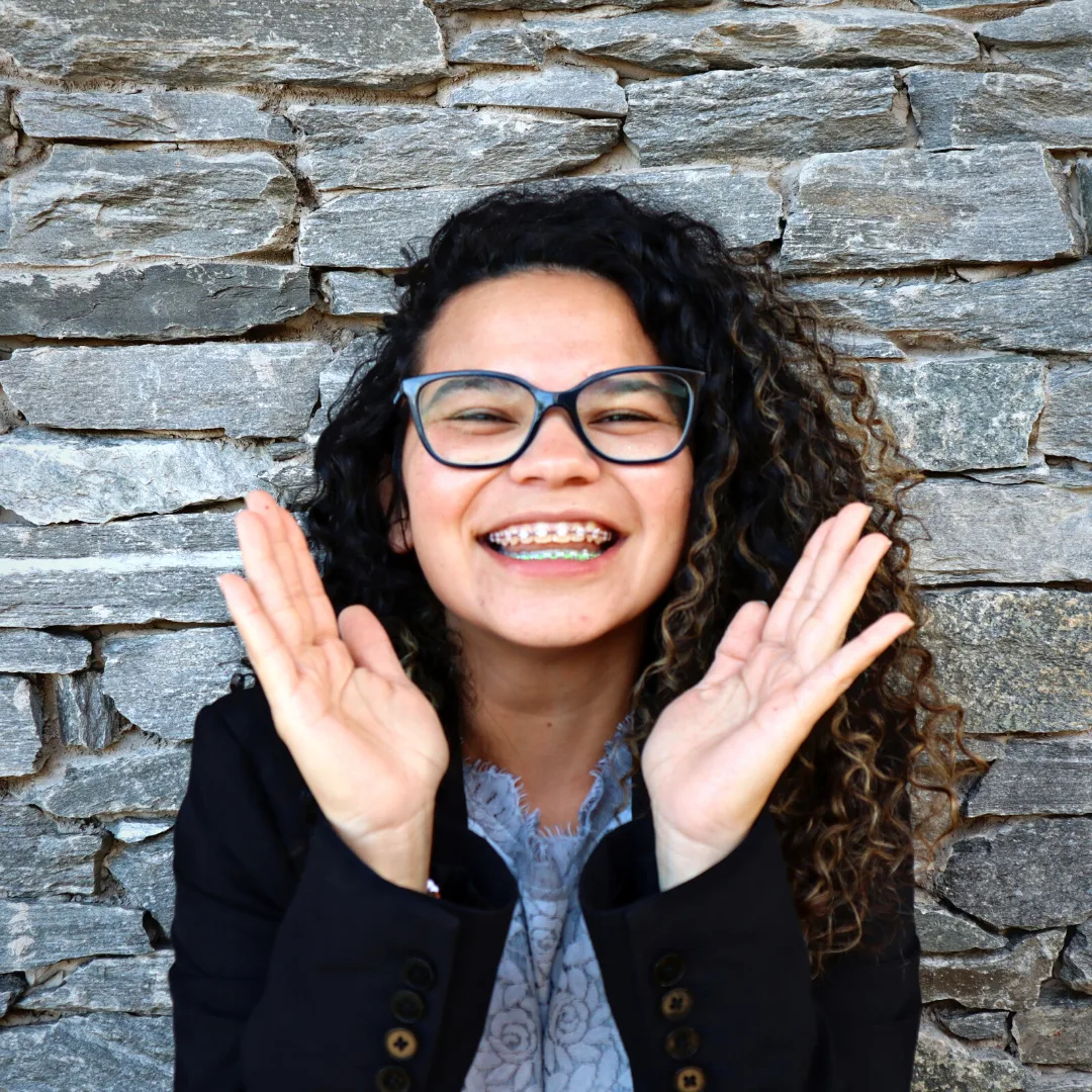 Girl smiles with braces