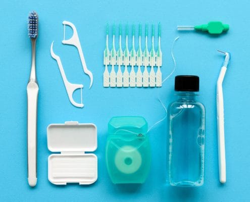 toothbrush, floss, floss pickers